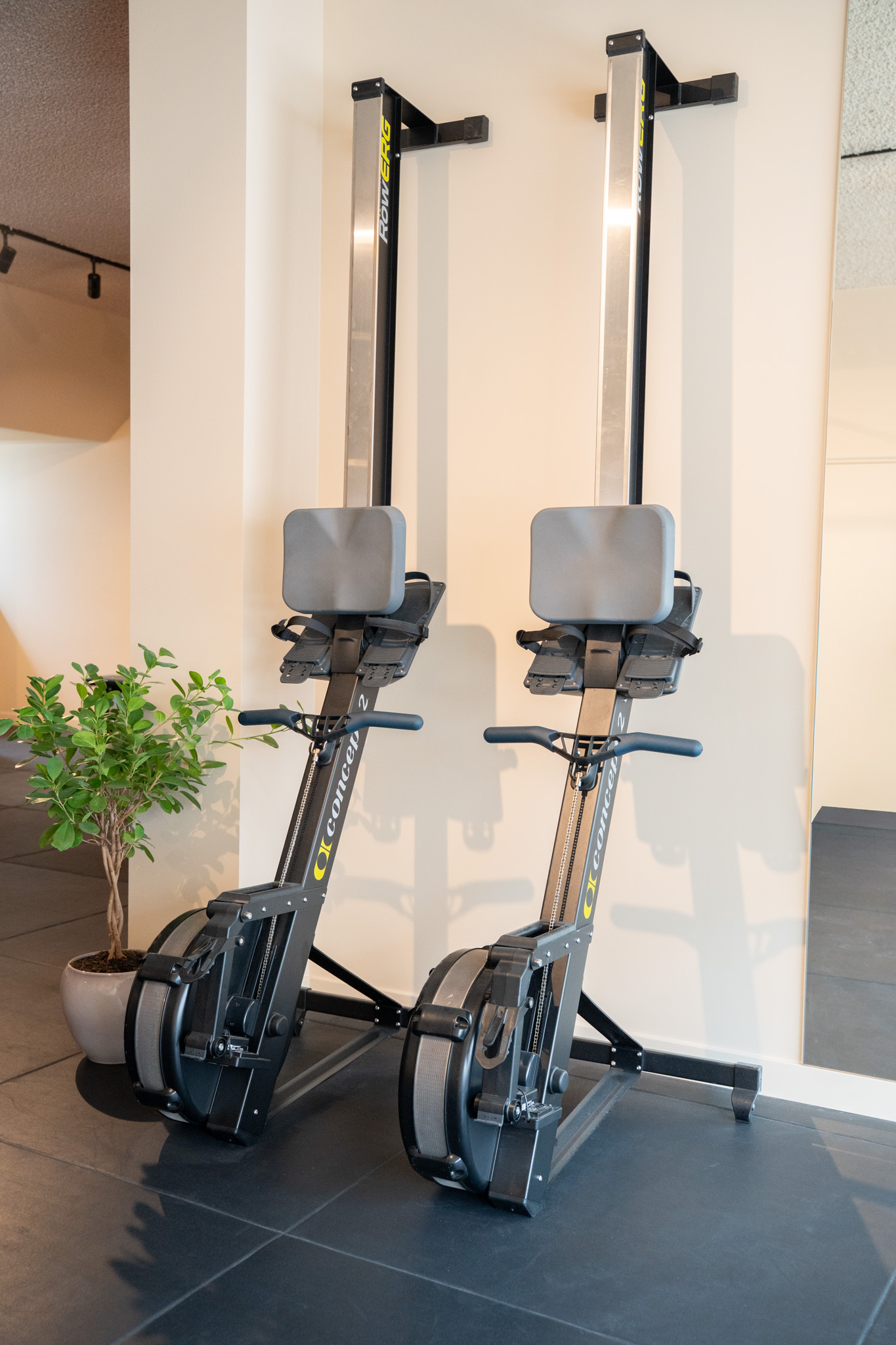 freddies-studio-bussum-roeitrainers-met-doorkijk-naar-hammer-strength-machine-en-klok